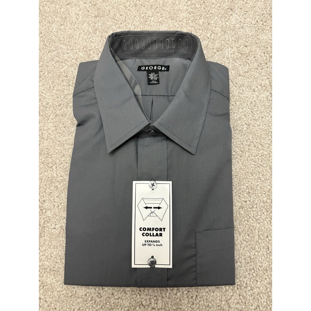 NWT George Gray Comfort Collar Button Down Long Sleeve Shirt Size Large